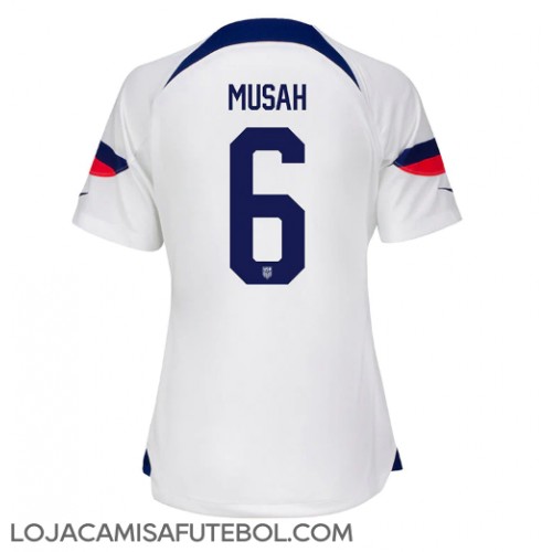 Camisa de Futebol Estados Unidos Yunus Musah #6 Equipamento Principal Mulheres Mundo 2022 Manga Curta
